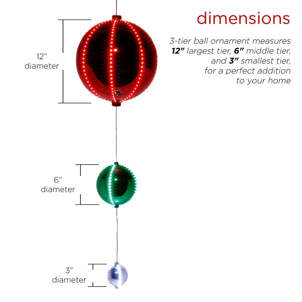 3-Tier Indoor/Outdoor Hanging Christmas Ornaments With Chasing LED Lights 3 3-Tier Indoor/Outdoor Hanging Christmas Ornaments With Chasing LED Lights - Image 3
