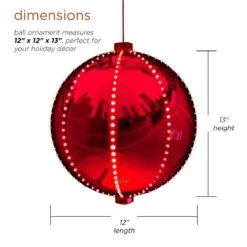 13 In. Tall Large Hanging Christmas Ball Ornament With LED Lights, Red -Northlight Shop alpine corporation single christmas ornaments lpa108l rd 40 1000
