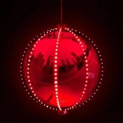 13 In. Tall Large Hanging Christmas Ball Ornament With LED Lights, Red -Northlight Shop alpine corporation single christmas ornaments lpa108l rd 4f 1000