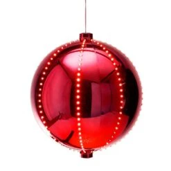 13 In. Tall Large Hanging Christmas Ball Ornament With LED Lights, Red