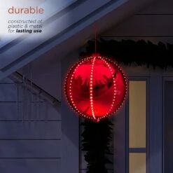 13 In. Tall Large Hanging Christmas Ball Ornament With LED Lights, Red -Northlight Shop alpine corporation single christmas ornaments lpa108l rd 77 1000