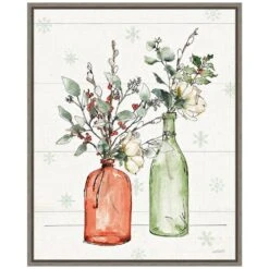 16 In. W X 19.62 In. H Modern Farmhouse II Christmas Floral Vase Christmas Holiday Framed Canvas Box Wall Art
