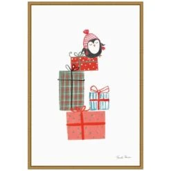 16 In. W X 23.25 In. H North Pole Pals II Christmas Holiday Framed Canvas Box Wall Art
