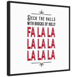22 In. Canvas Deck The Halls Red Christmas Holiday Framed Box Wall Art