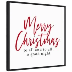 22 In. Canvas Merry Christmas To All Script Christmas Holiday Framed Box Wall Art
