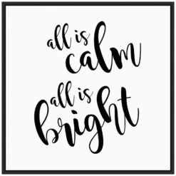 22 In. All Is Calm Script Black Christmas Holiday Framed Canvas Box Wall Art