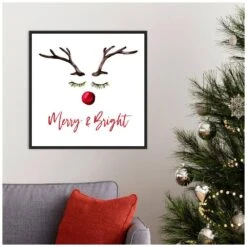 22 In. Reindeer Merry And Bright Christmas Holiday Framed Canvas Box Wall Art -Northlight Shop amanti art christmas wall decorations 38865456252 31 1000