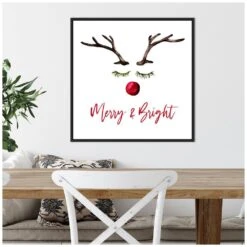22 In. Reindeer Merry And Bright Christmas Holiday Framed Canvas Box Wall Art -Northlight Shop amanti art christmas wall decorations 38865456252 44 1000
