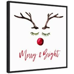 22 In. Reindeer Merry And Bright Christmas Holiday Framed Canvas Box Wall Art -Northlight Shop amanti art christmas wall decorations 38865456252 c3 1000