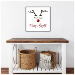 22 In. Reindeer Merry And Bright Christmas Holiday Framed Canvas Box Wall Art -Northlight Shop amanti art christmas wall decorations 38865456252 fa 1000