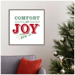 22 In. Canvas Kitschy Comfort And Joy Christmas Holiday Framed Box Wall Art -Northlight Shop amanti art christmas wall decorations 38865456349 31 1000