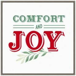 22 In. Canvas Kitschy Comfort And Joy Christmas Holiday Framed Box Wall Art -Northlight Shop amanti art christmas wall decorations 38865456349 c3 1000