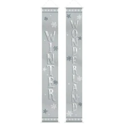 AMSCAN 8 Ft. X 13.5 In. Christmas Snowy Hanging Flags Home Decorations (Set Of 2)