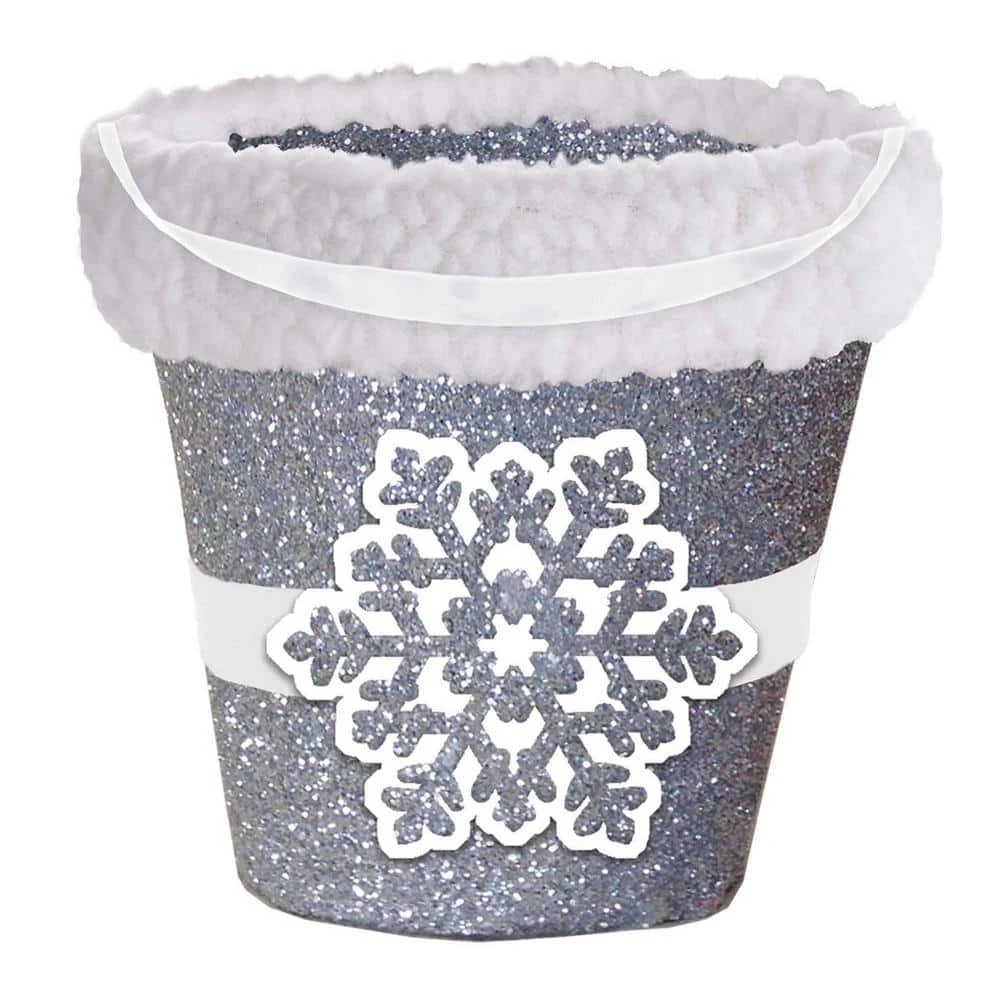 AMSCAN 3 In. X 3.75 In. Glitter Snowflake Bucket With Cello Bag (5-Pack) 1 AMSCAN 3 In. X 3.75 In. Glitter Snowflake Bucket With Cello Bag (5-Pack)