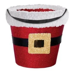 AMSCAN 3 In. X 3.75 In. Glitter Santa Bucket With Cello Bag (5-Pack)