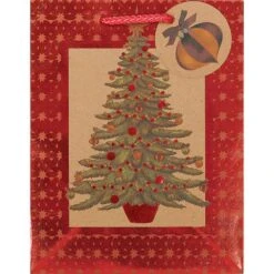 AMSCAN 9 In. X 7 In. X 4 In. Seasonal Tree Hot Stamped Kraft Bags (18-Pack)