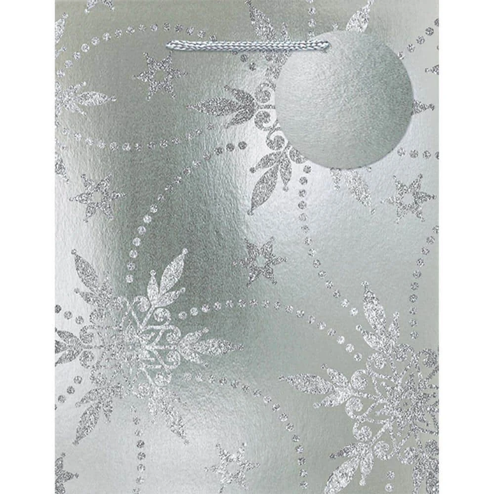 AMSCAN 9 In. X 7 In. X 4 In. Silver Snowflake Foil Bags With Glitter (15-Pack) 1 AMSCAN 9 In. X 7 In. X 4 In. Silver Snowflake Foil Bags With Glitter (15-Pack)