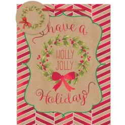 AMSCAN 9 In. X 7 In. X 4 In. Holly Jolly Holiday Kraft Hot Stamped Bags (18-Pack)