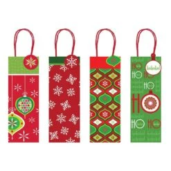 AMSCAN 14 In. X 5 In. X 5 In. Christmas Printed Glossy Bottle Bags (4-Count, 5-Pack)