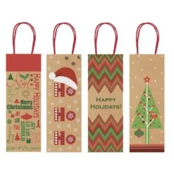 AMSCAN 14 In. X 5 In. X 5 In. Christmas Kraft Printed Bottle Bags (4-Count, 5-Pack)