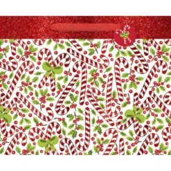 AMSCAN 13.25 In. X 16.25 In. X 5 In. Candy Cane Bags With Glitter (10-Pack)