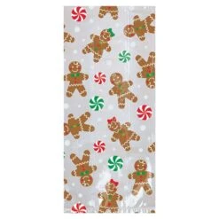AMSCAN 9.5 In X 4 In. X 2 In. Christmas Gingerbread Cello Small Party Bag (20-Count 7-Pack)