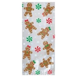 AMSCAN 11.5 In. X 5 In. X 3.25 In. Christmas Gingerbread Cello Large Party Bag (20-Count 5-Pack)