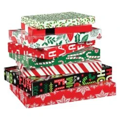 AMSCAN Multi-Color Multiple Sizes Christmas Fun Gift Boxes (24-Pieces)