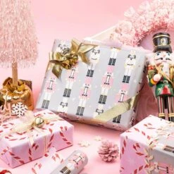 17 In. X 33 Ft. Christmas Wrapping Paper, Nutcracker And Candy Cane Printed For Chrsitmas Holiday Party Celebration -Northlight Shop angel sar christmas wrapping paper ra07vq77 40 1000