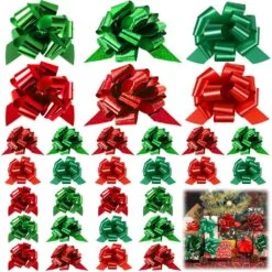 5 In. 100-Piece Christmas Wrap Pull Bows, Green Red Christmas Wrapping Bows For Holiday Baskets Box Decoration