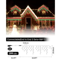 33 Ft. 299 LED Smart Icicle Lights Christmas W/58 Multicolor Modes Musical Modes Outdoor Waterproof Indoor Outdoor -Northlight Shop avatar controls christmas string lights absl18 10m 44 1000
