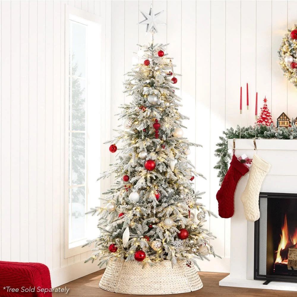 Best Choice Products 24 In. D Washed White Woven Hyacinth Christmas Tree Collar With Cord Cut-Out 5 Best Choice Products 24 In. D Washed White Woven Hyacinth Christmas Tree Collar With Cord Cut-Out - Image 5