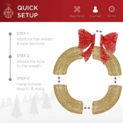 Best Choice Products 48 In. Gold Pre-Lit LED Outdoor Artificial Christmas Wreath With140-Lights And Red Bow -Northlight Shop best choice products christmas wreaths sky6245 1f 1000