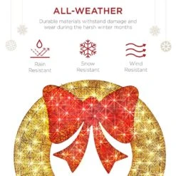 Best Choice Products 48 In. Gold Pre-Lit LED Outdoor Artificial Christmas Wreath With140-Lights And Red Bow -Northlight Shop best choice products christmas wreaths sky6245 44 1000