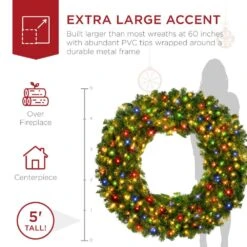 Best Choice Products 60 In. Artificial Pre-Lit Fir Artificial Christmas Wreath With 300 Multicolored Lights And 930 Tips -Northlight Shop best choice products christmas wreaths sky6949 1f 1000