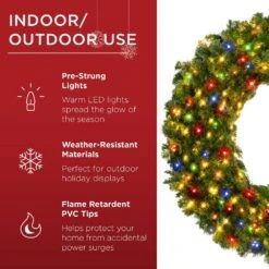 Best Choice Products 60 In. Artificial Pre-Lit Fir Artificial Christmas Wreath With 300 Multicolored Lights And 930 Tips -Northlight Shop best choice products christmas wreaths sky6949 44 1000
