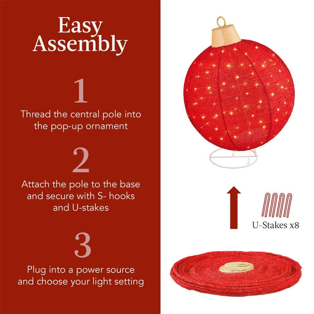 Best Choice Products 2-Piece Lighted Pop-Up Christmas Ornament Outdoor Decoration With 180 LED Lights In Red/Gold 5 Best Choice Products 2-Piece Lighted Pop-Up Christmas Ornament Outdoor Decoration With 180 LED Lights In Red/Gold - Image 5