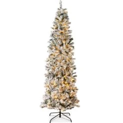 Best Choice Products 9 Ft. Pre-Lit Incandescent Snow Flocked Pencil Artificial Christmas Tree With 500 Clear Lights