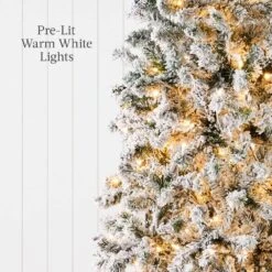 Best Choice Products 9 Ft. Pre-Lit Incandescent Snow Flocked Pencil Artificial Christmas Tree With 500 Clear Lights -Northlight Shop best choice products pre lit christmas trees sky6382 fa 1000