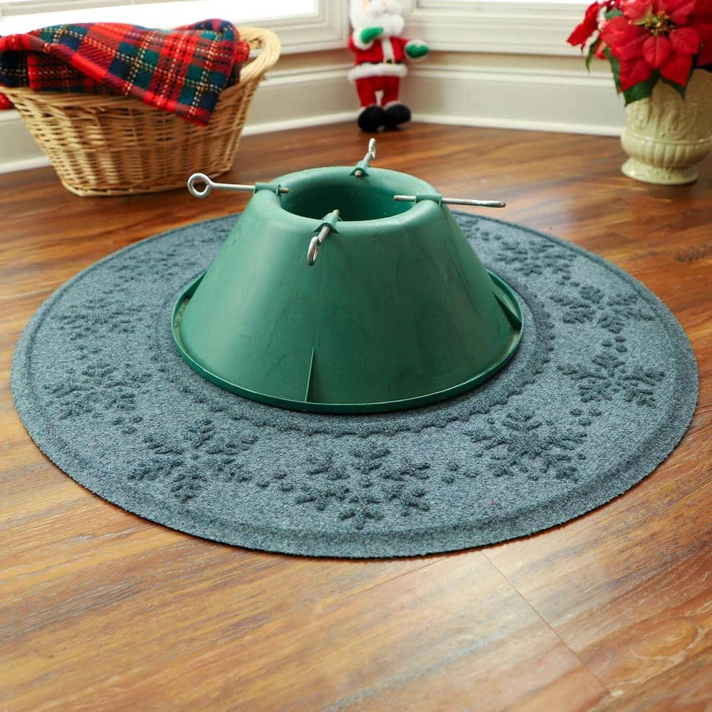 Waterhog Snowflake 35 In. Round PET Polyester Indoor Outdoor Tree Skirt Mat Bluestone 3 Waterhog Snowflake 35 In. Round PET Polyester Indoor Outdoor Tree Skirt Mat Bluestone - Image 3