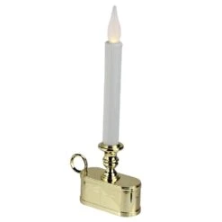 11 In. Battery Operated White And Gold LED Christmas Candle Lamp With Toned Base