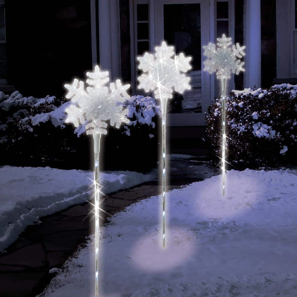Snowflake Amazing Snowfall LED Light Show Pathmarkers (3-Count) 1 Snowflake Amazing Snowfall LED Light Show Pathmarkers (3-Count)