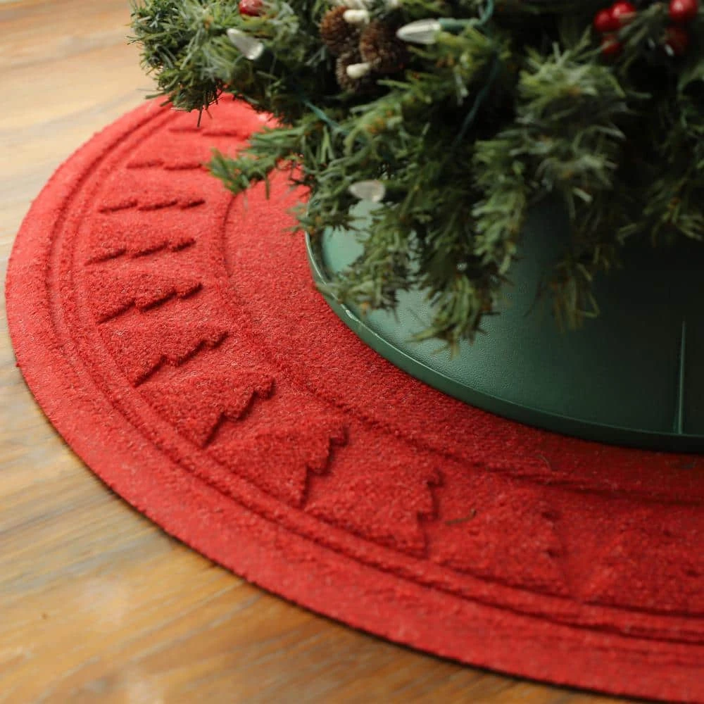 Waterhog Pine 35 In. Round PET Polyester Indoor Outdoor Tree Skirt Solid Red 2 Waterhog Pine 35 In. Round PET Polyester Indoor Outdoor Tree Skirt Solid Red - Image 2