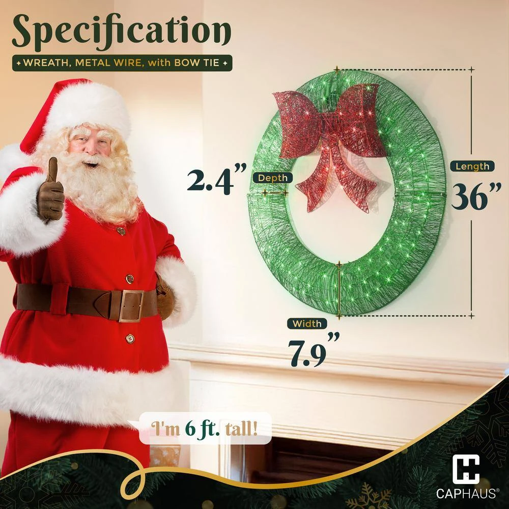 3 Ft. Green Pre-Lit Foldable Lighted Artificial Christmas Garland With LED Lights And Red Bow 2 3 Ft. Green Pre-Lit Foldable Lighted Artificial Christmas Garland With LED Lights And Red Bow - Image 2