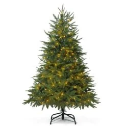 4.5 Ft. Pre-Lit LED PVC And PE Fraser Fir Artificial Christmas Tree With 150 Twinkling Lights And Foldable Stand