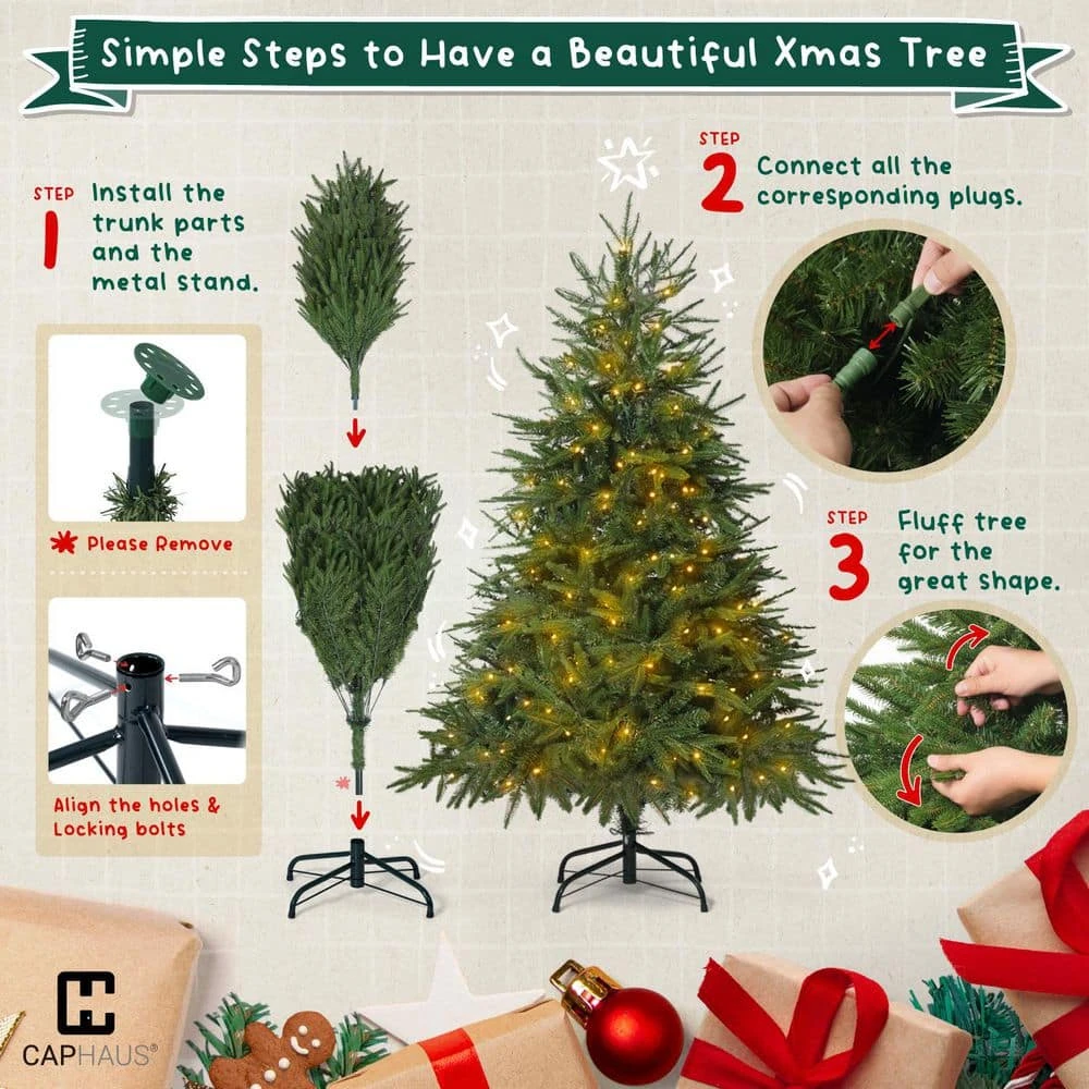 4.5 Ft. Pre-Lit LED PVC And PE Fraser Fir Artificial Christmas Tree With 150 Twinkling Lights And Foldable Stand 7 4.5 Ft. Pre-Lit LED PVC And PE Fraser Fir Artificial Christmas Tree With 150 Twinkling Lights And Foldable Stand - Image 7