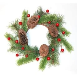 4.5 In. In. Ner Diameter Christmas Pine Cone, Pine, Berry Pillar C And Le Ring, Set Of 2