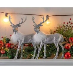 12 In. Silver Glitter Christmas Reindeer - Holiday Deer Figurine Statues Dinner Table Decor Centerpiece (Set Of 2) -Northlight Shop christmas centerpieces or 160 44 1000