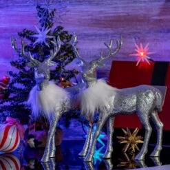 12 In. Silver Glitter Christmas Reindeer - Holiday Deer Figurine Statues Dinner Table Decor Centerpiece (Set Of 2) -Northlight Shop christmas centerpieces or 160 4f 1000