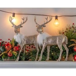12 In. Gold Glitter Christmas Reindeer - Holiday Deer Figurine Statues Dinner Table Decor Centerpiece (Set Of 2) 11 12 In. Gold Glitter Christmas Reindeer - Holiday Deer Figurine Statues Dinner Table Decor Centerpiece (Set Of 2) -Northlight Shop christmas centerpieces or 161 44 1000